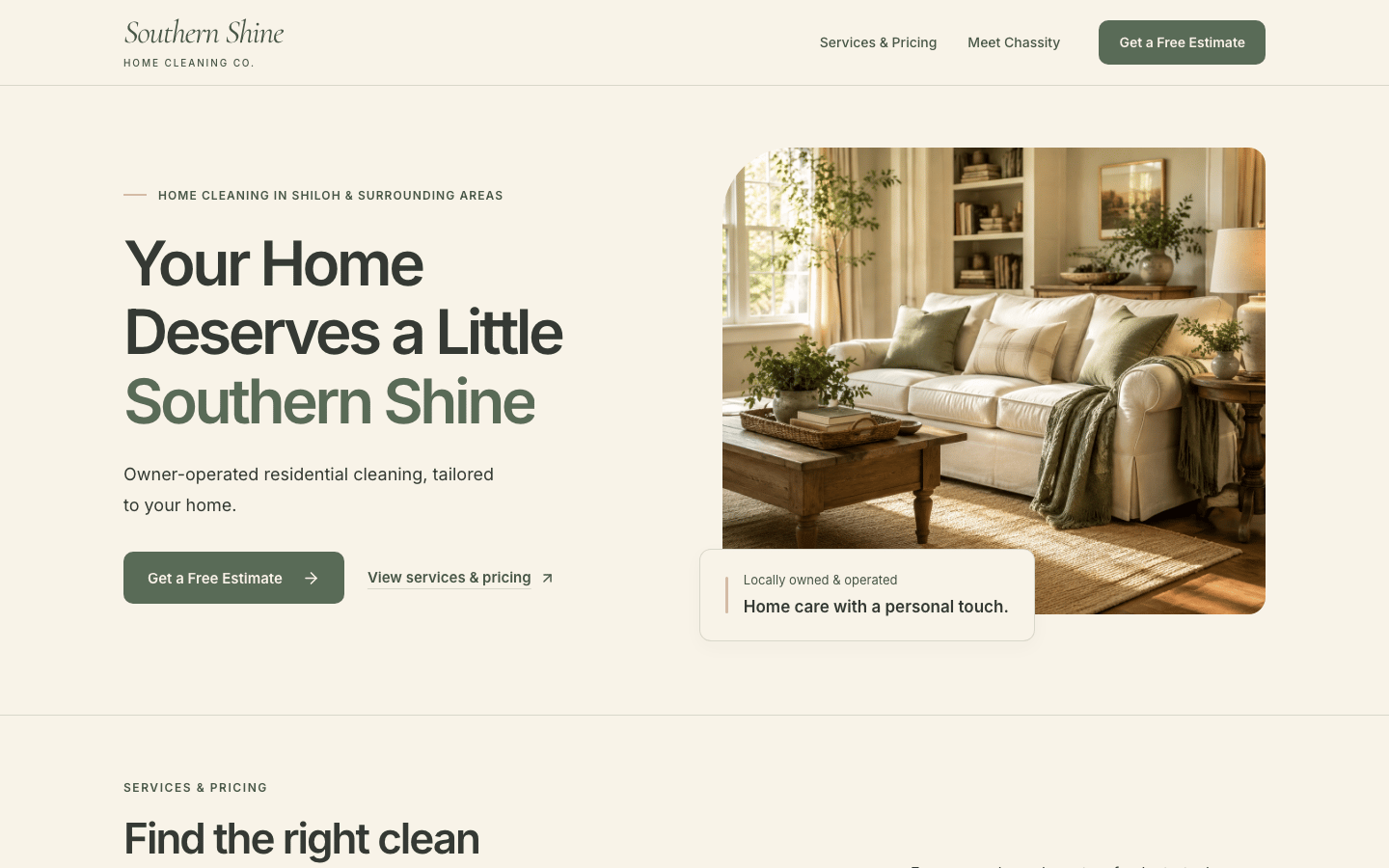 Southern Shine Home Cleaning Co. website preview